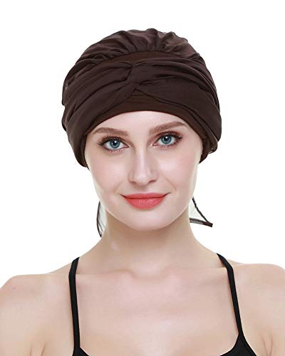 Chemo Headwear Turbans for Women Long Hair Head Scarf Headwraps Cancer Hats - color: Both Brown