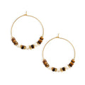 Natural Stone Beaded Hoop Earrings for Women, Boho Handmade Lightweight Hypoallergenic Trendy Summer Beach Accessories Fashion Jewelry Gift - color: TigerEye
