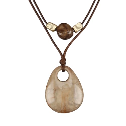 GelConnie Boho Necklaces for Women Cowgirl Necklace Stone Leather Cord Pendant Necklaces With Beads Long vintage Layered Choker Necklace - style: Brown Choker Pendant Necklace