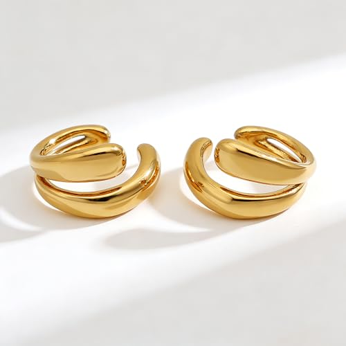 Ear Cuffs Non Piercing Chunky Water Droplet Ear Cuff Earrings for Women Trendy Clip on Cartilage Simple C-Shaped Diamond Studded Ear Clip Jewelry Best Gifts 2026 - color: A-Gold