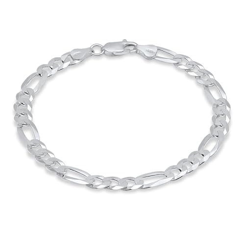 Aka Gioielli - Solid 925 Sterling Silver 7mm Diamond-Cut Figaro Link Chain - Bracelet for Men and Women - Made in Italy
