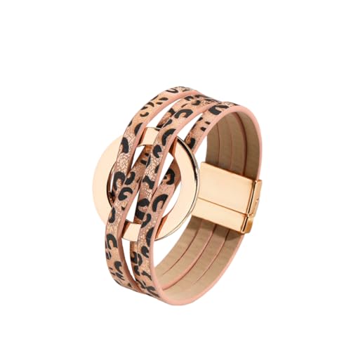 Fuqimanman2020 Circle Charm Leather Wrap Bracelet Boho Handmade Layered Cuff Bracelets for Women Teen Bohemian Multi Strand Bangle Bracelets Holiday Jewelry - color: Leopard print