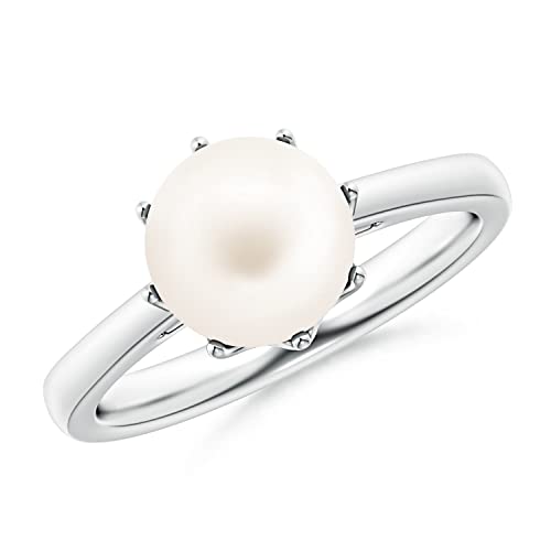 Angara Freshwater Pearl Crown Ring in Silver/14K Solid Gold/Platinum | Freshwater Pearl Solitaire Ring for Women | June Birthstone, Anniversary Jewelry Gift - color: Silver, size: 4