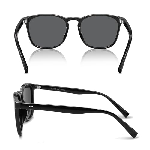 SOJOS Unisex Rounded Square Polarized Sunglasses TR90 Frame UV400 Protection Lightweight Retro for Women & Men - color: Black/Grey