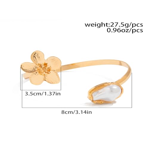 COLORFUL BLING Ocean Starfish Flower Arm Cuff Bracelet for Women Boho Floral Bangle Summer Beach Vacation Armband Jewelry - color: C gold flower