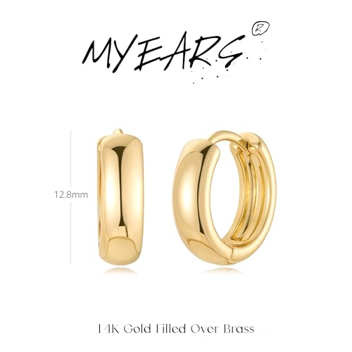 MYEARS Women Earrings Gold Huggie Hoop 14K Small Simple Hypoallergenic Everyday Jewelry - style: Band
