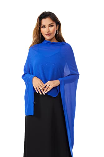 Shawls and Wraps for Evening Dresses Sheer Chiffon Women Elegant Soft Silky Sparkly Wedding Bridal Scarf - color: Royal Blue B