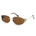 SOJOS Trendy Oval Sunglasses for Women,Fashion Rimless Metal Sun Glasses Y2K Style UV400 Protected SJ1271 - color: Brown