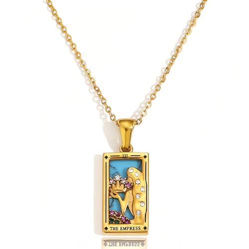 ORIGENCE 18k Gold Plated Tarot Cards Pendant Necklace - Vintage Colorful Charm Necklace Lucky Talisman Hypoallergenic for Women and Men Gift - style: The Empress-New