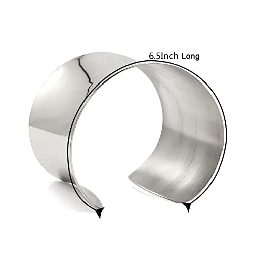 Silver Wide Grooved Cuff Bangle for Women Lady Stainless Steel Shiny Punk Bracelet - style: Bangle,Cuff