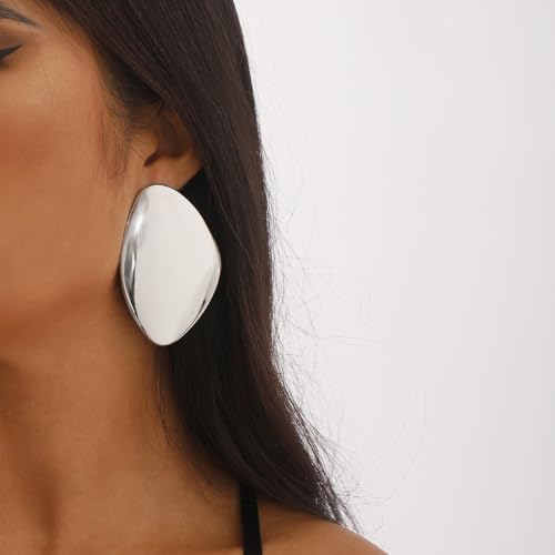 Statement Earrings for Women Big Earrings Large Statement Earrings Chunky Irregular Geometric Drop Dangle Earrings Oval Round Pebble Shape Earrings Chunky Jewelry - style: style silver