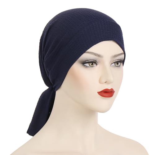 YYAOJHAO Pre Tied Bandanas Headscarf for Women - Solid Wave Chemotherapy Caps Headwrap Chemo Turban Headwear Hats - color: Navy