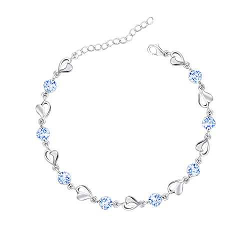 M&Ostyle Silver Bracelet for Women,Bracelet Shiny Crystal Diamond Adjustable Bracelet Mother's Day Jewelry Gift Birthday Christmas Gifts for Women Mom Wife - color: Blue