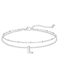 FaithHeart Initial Ankle Bracelets for Women, Waterproof 14k Gold Plated Initial Anklets Non Tarnish Stainless Steel Cute Layered Anklet Summer Beach Jewelry - color: Silver, size: Initial L