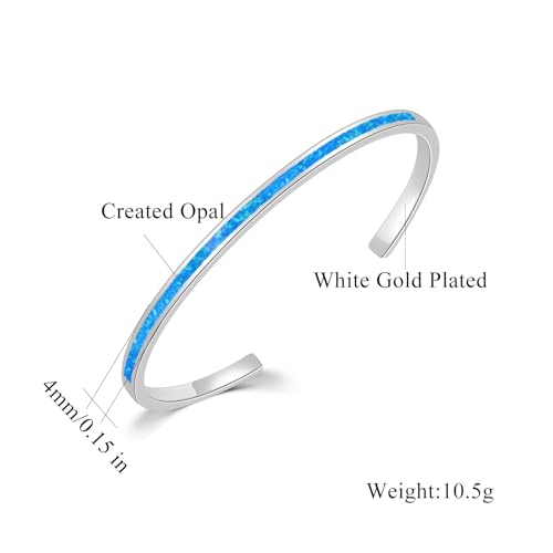 CiNily Womens Cuff Bracelet,Opal Bangle Bracelets Gold Plated Hypoallergenic Ladies Gemstone Open Cuff Bangle Bracelet - color: thin open cuff bracelet-blue