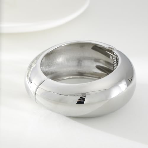 Bangle Bracelets for Women | 14K Gold Plated Trendy Wide Bracelets | Hinged Arm Cuff Bangles Chunky Bracelet for Women - color: Style G-Silver Plated Bangles