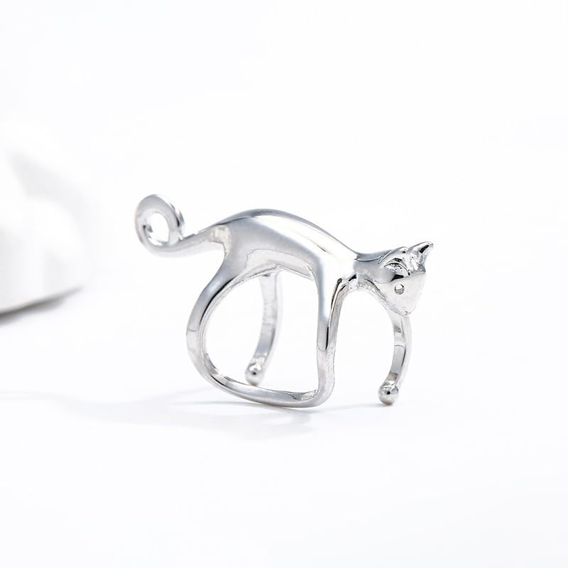 Cat Earring for Women - Cute Ear Cuff Climber Crawler Earring Silver Non Pierced Ears Hypoallergenic Earrings for Cat Lover Funny Jewelry - color: D