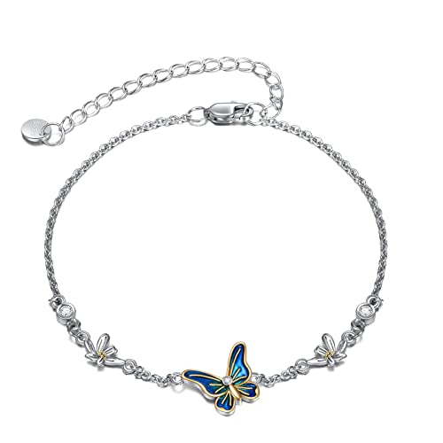 YAFEINI Ankle Bracelets for Women Sterling Silver Mermaid Turtle Ladybug Butterfly Moon Star Pineapple Anklet Link Chain Anklets Jewelry Gifts for Women - style: Butterfly anklet