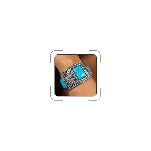 Western Bracelets for Women Vintage Chunky Turquoise Cuff Bracelet Turquoise Country Bracelets Adjustable Boho Cuff Bracelet Western Country Costume Jewelry Accessories - style: Silver Square
