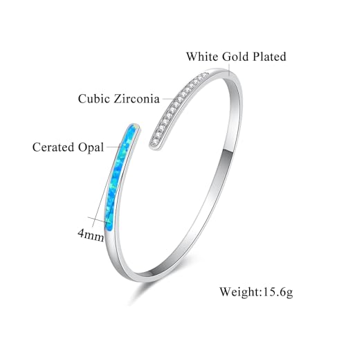 CiNily Womens Cuff Bracelet,Opal Bangle Bracelets Gold Plated Hypoallergenic Ladies Gemstone Open Cuff Bangle Bracelet - color: a.Thin CZ Opal-Blue