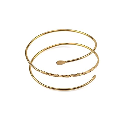 Caiyao Boho Upper Arm Bracelet Cuff Bangle Gold Silver Geometric Cuff Bracelets Mental Open Upper Arm Bangle Bracelet Adjustable Armband Jewelry for Women - style: Simple gold