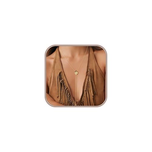 HAXIYA Lariat Gold Necklace for Women Dainty Long Necklace 14K Gold Plated/Silver Y-Shaped Pendant Drop Chain Layered Pearl/Beaded/CZ Necklaces Gold Jewelry Gift for Prom/Wedding - style: Cowboy Hat - Gold