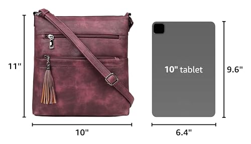 MASINTOR Crossbody Purses for Women, Multi Pocket Casual Crossbody Bag, Adjustable Strap Shoulder Bag with Tassel - color: Burgundy
