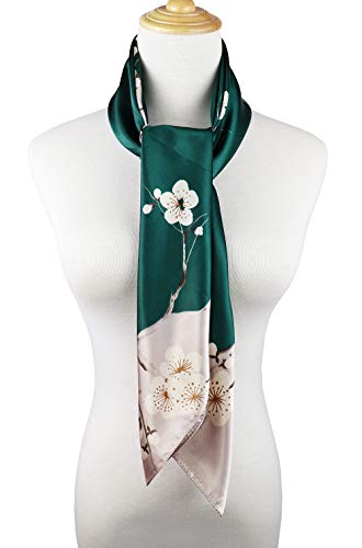 vabovin Satin Head Scarf for Women Silk Like Hair Scarf, 35 x 35 in | Silk Feel Fabric, Hair Wrap for Sleeping, Headscarf and Neck Scarf, Square Bandana Style, Fashion Accessory - color: 041 Gree Plum Blossom
