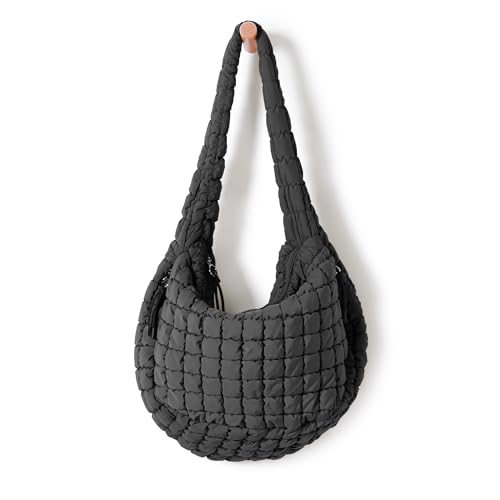 ODODOS Quilted Carryall Tote Bag for Women Crossbody Hobo Lightweight Padding Shoulder Bag - color: Charcoal