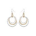 Bohemian Boho Round Circle Hoop Dangle Drop Earrings for Women – Delicate – Hammer Texture – Matte Plated – with Gift Box Included - style: MATTE SILVER & GOLD TWO TONE - MULTI-CIRCLE DROP