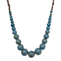 Boho Round Colorful Ceramic Beaded Necklace, Adjustable Hippie Statement Necklace, Handmade Ethnic Jewelry Gift for Women - color: Blue