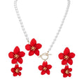 WCRAZYE Gold Flower Earrings Necklace Set for Women Boho Summer Daisy Floral Statement Earrings Brides Wedding Guest Dresses Jewelry - color: Red B