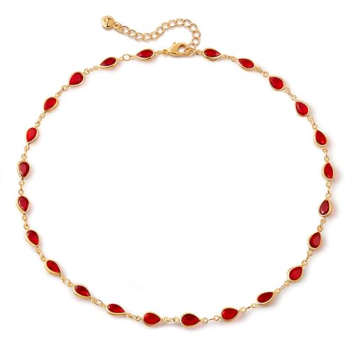 Beaded Choker Necklaces for Women 18k Gold Plated Dainty Gold Choker Necklaces for Women - style: ﻿Red Oval 23