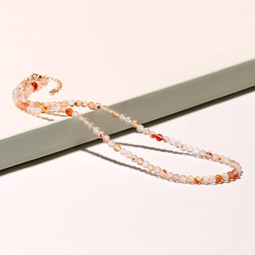 Simple Choker Necklace for Women Real Stone and Crystals Necklaces 4mm Beaded Choker Jewelry Meditation Gift for Women (16"+2") - style: Red Flower Agate