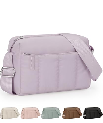 Pritent Crossbody Bags for Women, Lightweight Puffer Travel Cross Body Purse, Mini Shoulder Handbag Used for Daily Gym Hiking - color: Violet