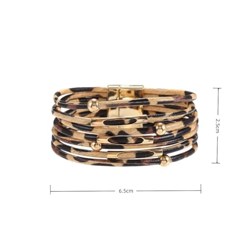 Circle Charm Leather Wrap Bracelet Bohemia Multilayer Leopard Handcrafted Layered Cuff Boho Multi-Chain Bracelet for Women Teen Holiday Jewelry - color: Style A