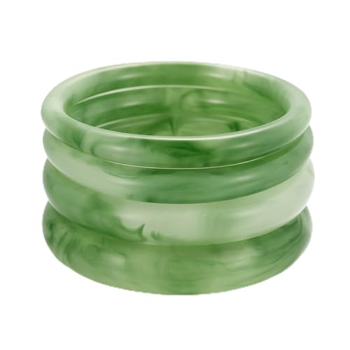 iF YOU 6pcs Chunky Acrylic Bangle Bracelets for Women, Resin Bamboo Brown Stretchy Bracelet Stack, Fashion Jewelry for Women - color: 4 Green bangles
