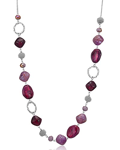 BULINLIN Beaded Long Necklace for Women Silver Sweater Chain Necklace with Crystal Resin Beads, Fashion Jewelry Necklace - color: 53-Dark light purple