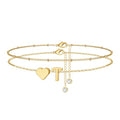 M MOOHAM Gold Initial Ankle Bracelets for Women - Layered Heart Letter A-Z Initial Dainty Gold Anklets for Women Waterproof, Womens Anklets Jewelry Birthday Gifts Jewelry - color: T