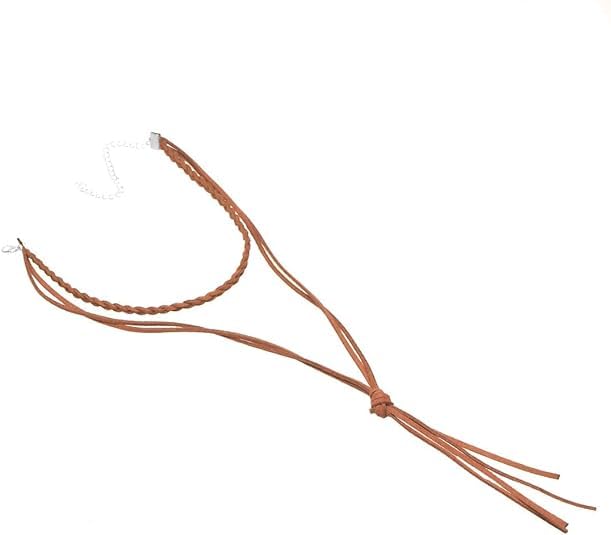 Doubnine Choker Multilayer Y Lariat Necklace Suede Braided Boho Jewelry for Women (brown)