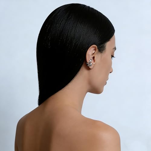 Ear Cuffs Non Piercing Chunky Water Droplet Ear Cuff Earrings for Women Trendy Clip on Cartilage Simple C-Shaped Diamond Studded Ear Clip Jewelry Best Gifts 2026 - color: A-Silver