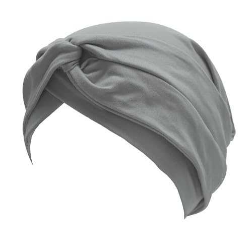 ZLYC Chemo Headwear for Women Pre Tied Turban Headwear Lightweight Beanie Hat - color: Knot Light Gray