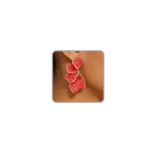 Chunky Earrings Big Statement Earrings for Women Trendy Large Floral Ginkgo Leaf Flower Earring Irregular Long Drop Dangle Earrings Chunky Jewelry - style: 1 - Red