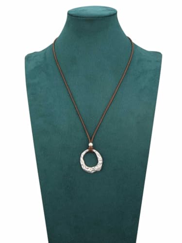 Jeilwiy Leather Necklace for Women Funky Necklace Choker String Cord Necklace with Pendant Boho Style Jewelry - style: Silver Circle Pendant Necklace