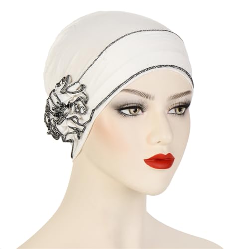 Headwrap Turbans for Women - Twist Soft Floral Solid Caps Pre Tied Chemo Beanies Headwear Hat for Cancer - color: Black White