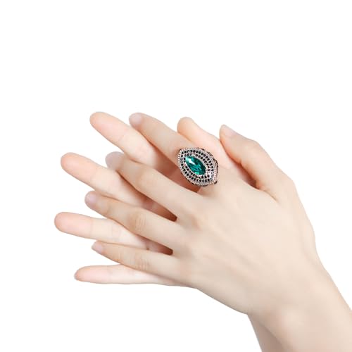 Women Ring - 32mm Big Size Antique Gold Plated Turkish Style Green Black Gemstone Vintage Ring Women Jewelry J0769GreenBlack