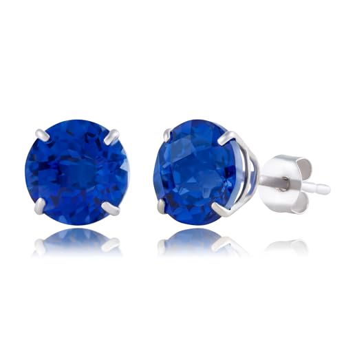 10k Gold 8mm Round Birthstone Stud Earrings for Women by MAX + STONE - color: Created Blue Sapphire