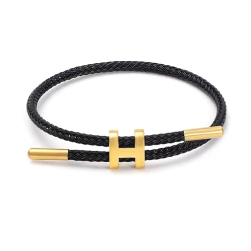 Simplicity Titanium Couple Bracelet - Unisex Steel Rope, Adjustable Wire, Fashion Style - color: H buckle-black, size: Adjustable