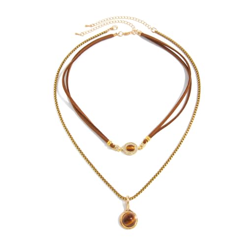 Boho Layered Necklace for Women Stacked Crystal Chain Necklace Beaded Pendant Boho Necklace Trendy Dainty Jewelry - color: StyleA