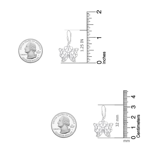 LeCalla 925 Sterling Silver Leverback Drop Earrings | Lightweight Italian Teardrop Dangle Earring for Women - color: Butterfly Filigree Drop